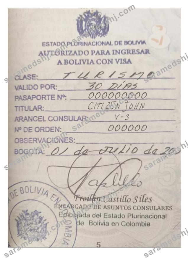 BOLIVIA visa (stamp version)